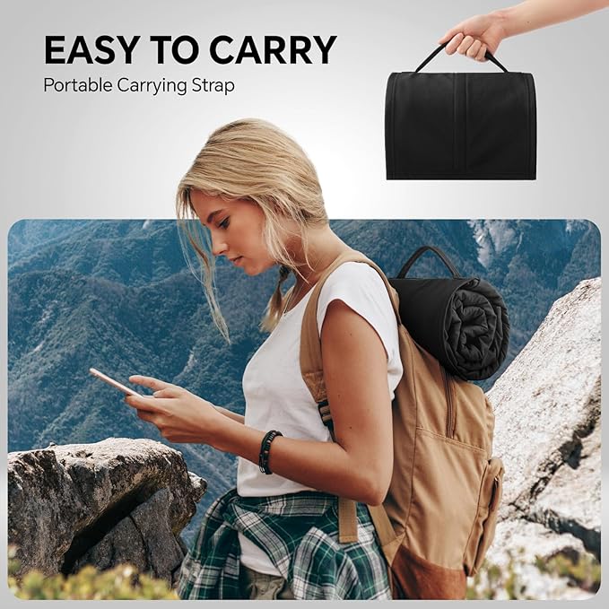 BEDELITE Large Waterproof Camping Blanket, Lightweight for Cold Weather, Foldable Fleece Stadium Blanket for Outdoor Sports, Windproof, Wearable, Machine Washable, 55" x 80",Black