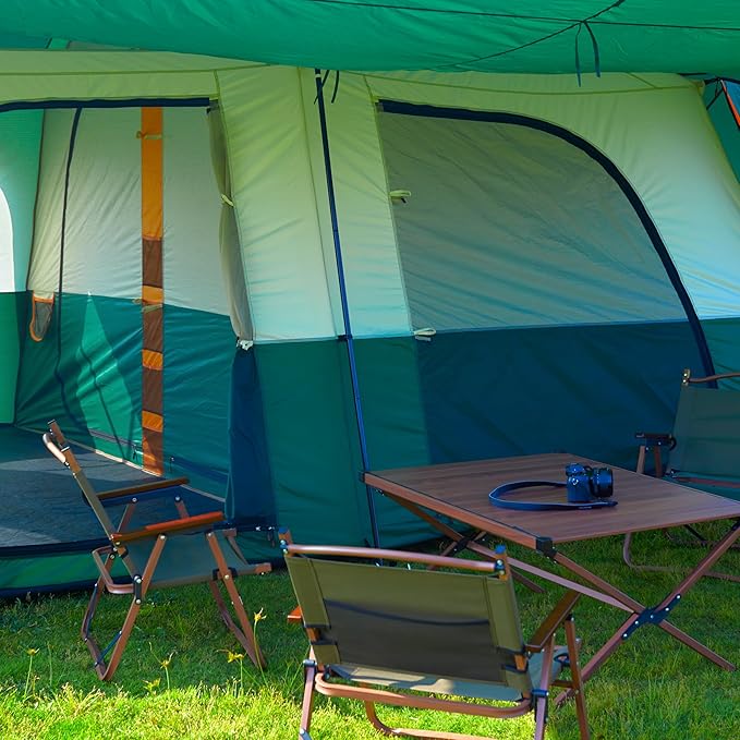 KTT Extra Large Tent 12-14 Person,Family Cabin Tents,2 Rooms,Straight Wall,2 Doors 4 Windows with Mesh,Waterproof,Straight Wall,Big Tent for Outdoor,Picnic,Camping,Gathering(Brown)