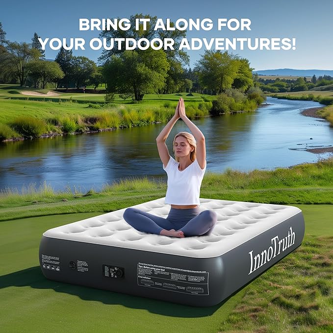 InnoTruth Camping Air Mattress, Full Size with Built in Pump, Inflatable Mattress Blow up Mattress, Family Choice Award Winner-13 Colchones Inflables Foldable Air Bed for Guest & Home, Grey