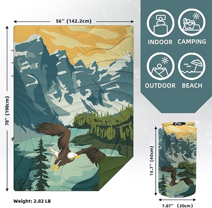 Camping Blanket Puffy - Outdoor Stadium Blanket Wearable, Lightweight, Packable, Machine Washable Camping Quilt for Traveling, Picnic, Beach, Party