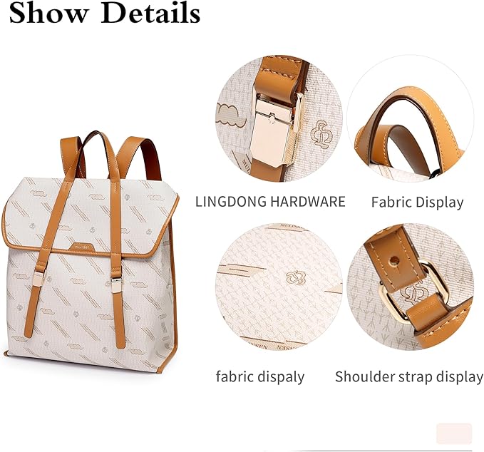 Large Backpack Purse for Women and Men Anti-theft PU Leather Fashion Designer Vintage Rucksack Travel Shoulder Bags Convertible Camping School Bussiness College 209B Beige