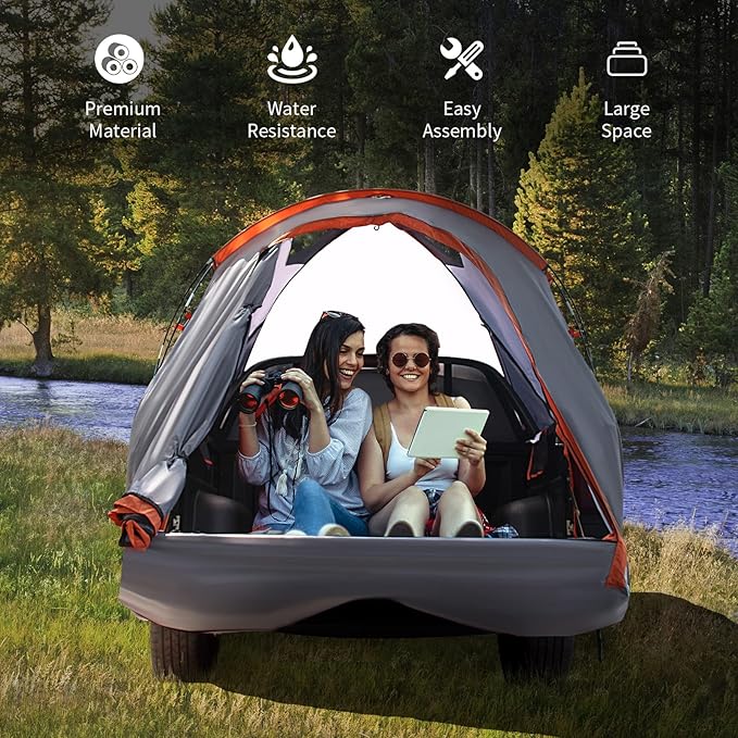 Goplus Waterproof Pickup Truck Bed Tent, 6.4-6.7 Inches, 2 Person, Removable Rainfly, Carry Bag, Mesh Window, Portable Full Size Regular Bed Truck Tent for Camping, Traveling Hiking