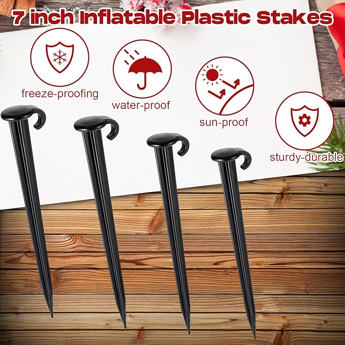 Vicenpal 25 Pcs 7 Inch Plastic Yard Stakes Inflatables Heavy Duty Plastic Garden Stakes for Tent Ground Replacement Outdoor Fence Lawn Pegs Landscape Staples Halloween Christmas Decorations (Black)
