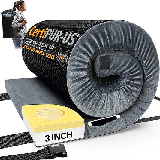 CYMULA CertiPUR-US Memory Foam Camping Mattress Pad, Portable Foam Sleeping Pad for Camping, Roll up Sleeping Mat for Adults Guest Floor Bed for Sleepover, Car, Tent SUV Cot Mattress