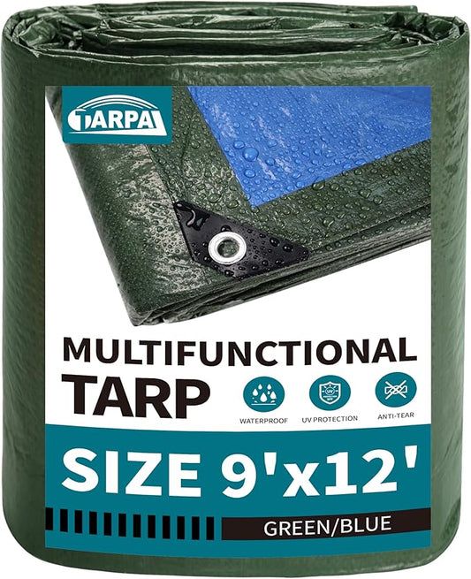 TARPAL Tarps 9x12 Feet Green Tarp Waterproof Lightweight tarps Multipurpose Protective Cover All Purpose Poly Tarps Cover for Firewood Outdoor Furniture etc