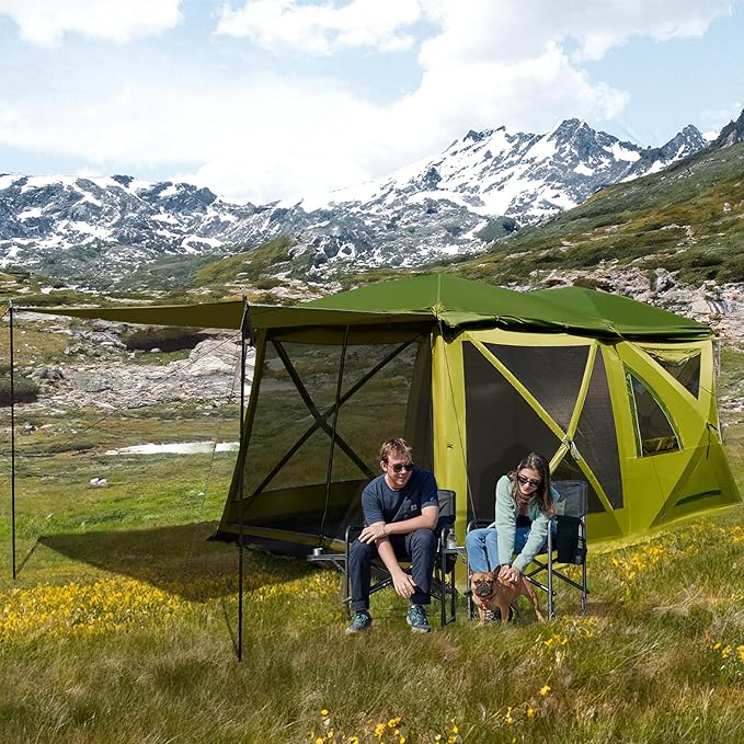 TIMBER RIDGE 4/6/8 Person Instant Pop Up Cabin Tent, Easy 60 Second Setup, Weather Resistant Camping Family Hub Tent with Rain Fly and Carry Bag for Outdoor Camping & Overlanding