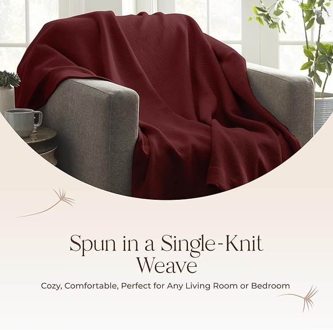 100% Organic Cotton Blanket - GOTS & Fairtrade Certified Organic Cotton Throw Blanket for Bed with Soft Warm & Breathable Single Knit Weave - Great as Bedspread or Coverlet (Burgundy, King/Cal King)