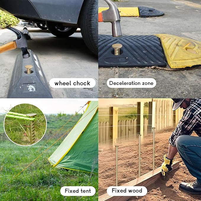 16 Inch Rebar Stakes - 1/2 Inch Diameter Galvanized Steel Ground Anchors - Heavy Duty Plant Support Garden Stake for Speed Bump, Wheel Stop, Tent (10 Pack)