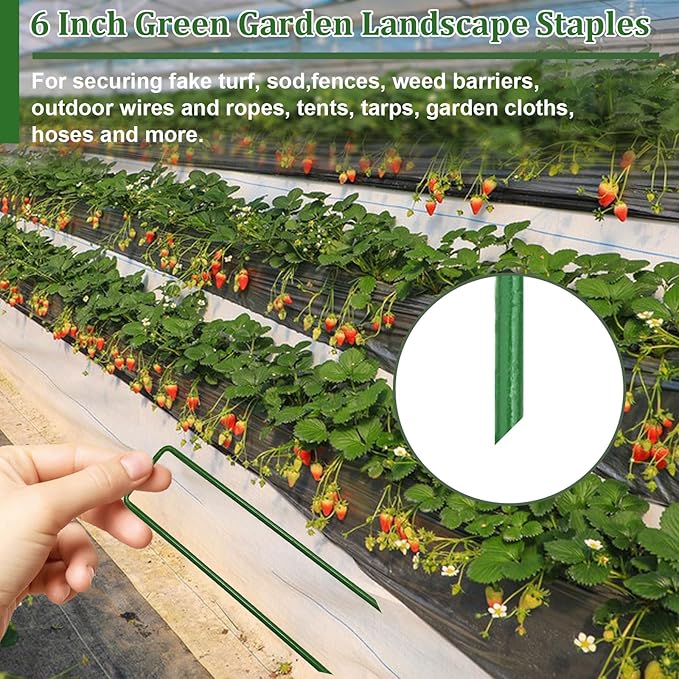 6 Inch Garden Stakes Galvanized Landscape Staples,U-Type Turf Staples for Artificial Grass, Rust Proof Sod Pins Stakes for Securing Fences Weed Barrier, Outdoor Wires Cords Tents Tarps, 50 Pcs