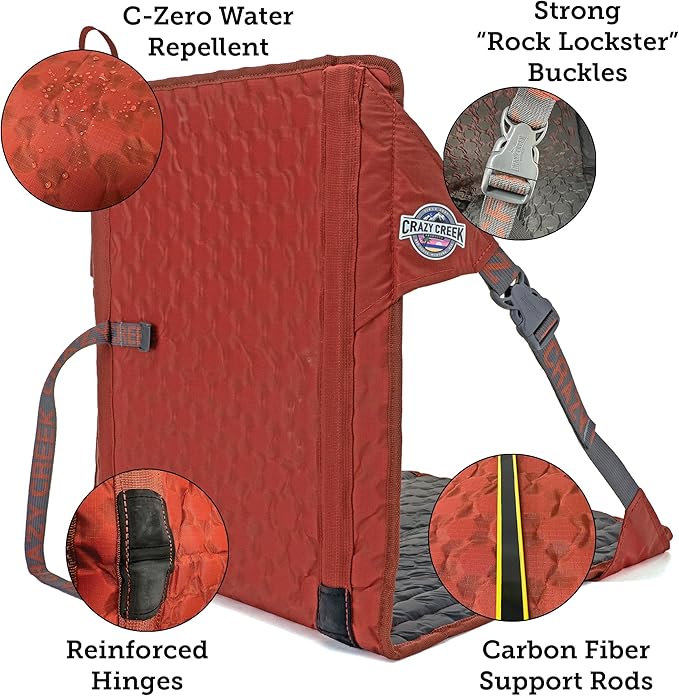 Crazy Creek HEX 2.0 Original Chair for Camping, Stadium Seating & More, on All Terrains, Adjustable Straps, Compact Design, Water-Resistant, Copper/Slate