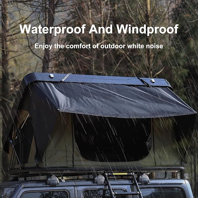 Naturnest Rooftop Tent Hard Shell, Easy to Use Extra Space 2-3 Person Camping Tent with LED Lighting, Waterproof UV Shade Privacy 4 Season Tent for Trucks, Jeeps, SUVs, Vans and Trailers