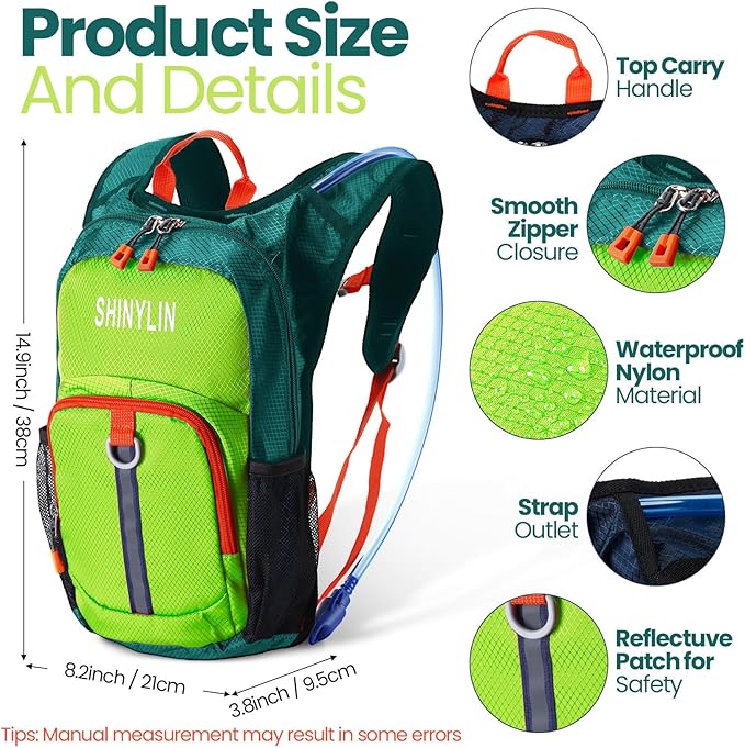 2 Pcs Kids Hydration Backpack with 1.5L Water Bladder Lightweight Kids Hiking Backpack Water Rucksack for Boys Girls Climbing Running