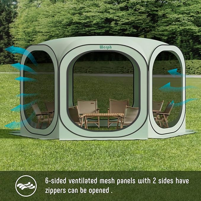 12x12 Pop Up Screen Tent, Mosquito Net Gazebo, UV Resistant Roof Waterproof Screen Canopy, Quick Setup Outdoor Shelter for Backyard, Patio, Garden, Picnic, Camping and Events, Green