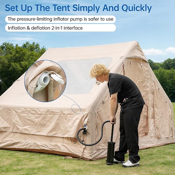 Inflatable Camping Tent with Pump & 1/2 Awnings, 8-14 Person Air Tents for Camping Adult, Large Waterproof Oxford Family Glamping Tent, Quick Setup Big Tent for Outdoor Camping