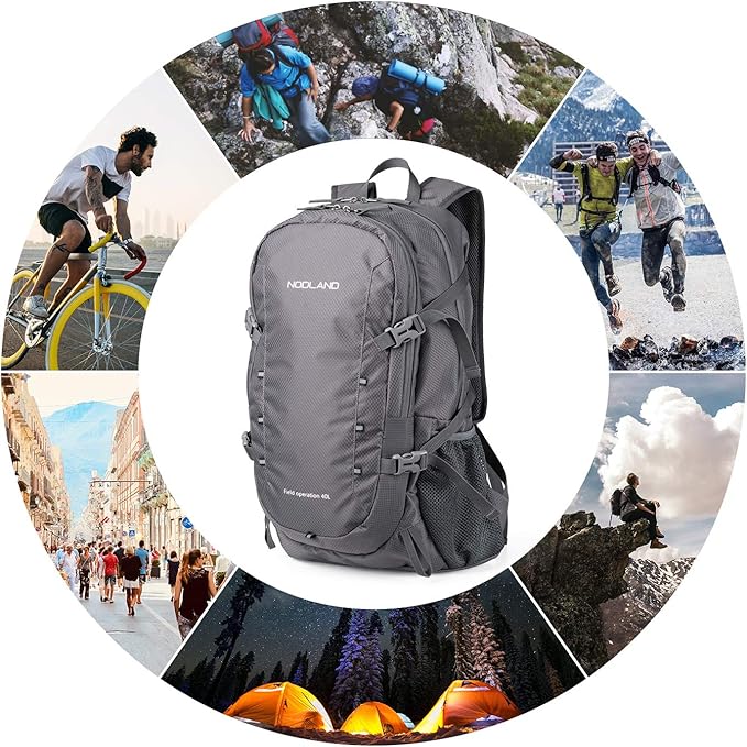 NODLAND Lightweight Backpack, Travel 40L Foldable Water-Resistant Daypack, Hiking Outdoor Camping Rucksack for Men Women