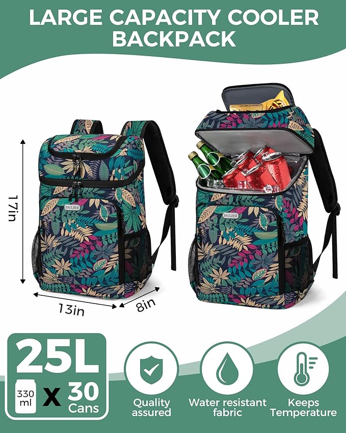 BAGLHER Lightweight Insulated Cooler Backpack - 30 Cans, Leak-Proof for Lunch, Picnic, Hiking, Camping Trips