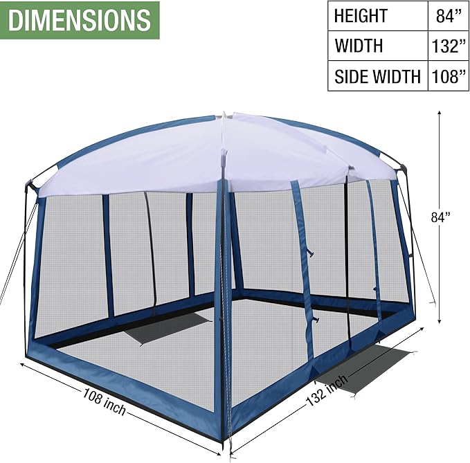 Backyard Expressions 11' x 9' Screen Tent - Blue Screen House for Backyard, Camping, Picnics and Tailgating - 914891