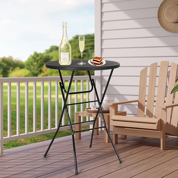 Nice C Plastic High Top Round Table, Portable Cocktail Bar Table with Detachable Legs, 31.5" Folding Tables, Waterproof Outdoor/Indoor Tables for Parties, Weddings, Camping, Backyard (Black, 1 Pack)