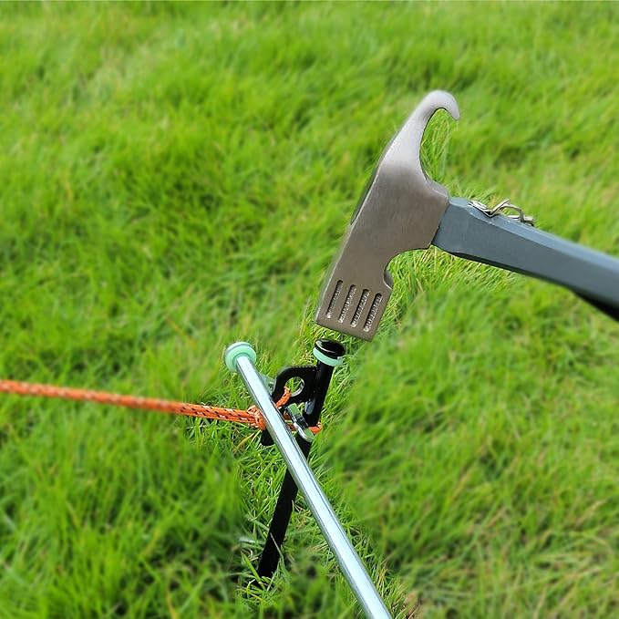 8 PCS Tent Stakes & Hammer Kit， Heavy Duty Metal Tent Pegs for Camping Steel Tent Stakes(Black)