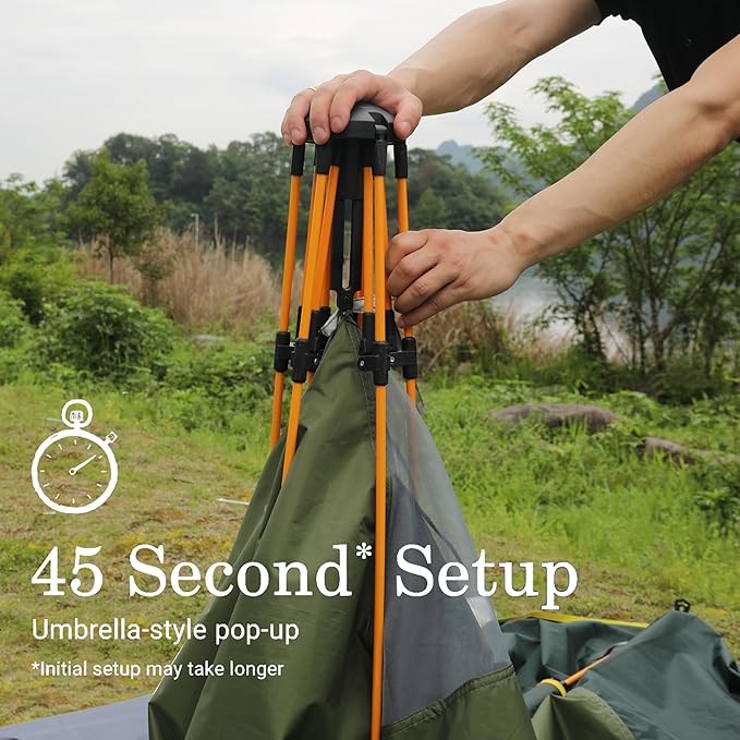 Camping Tent with Instant Setup, 2/3 Person Weatherproof Easy Quick Set Up in 60 Seconds with Rainfly Backpack Tent for Family Camping & Hiking, Upgraded Ventilation,Center Height 66-inch