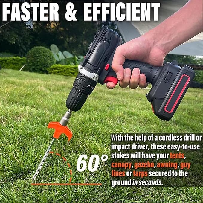 Screw in Tent Stakes,Tent Stakes Heavy Duty Screw,Hex Pegs Drillable Tent in Ground Anchors with 1 Hex Head Driver,Metal Stakes for Trampoline,Tent,Canopy,Dog Anchors (12, White)