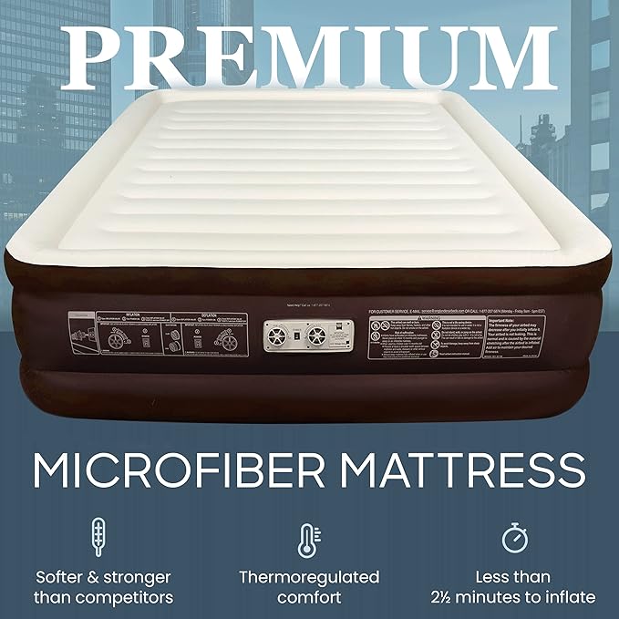 Englander California King Air Mattress with Built in Pump Raised - Double High- Luxury Size Camping Mattress - Blow Up Floor Bed for Home - Microfiber, Waterproof Airbed with Patch Kit
