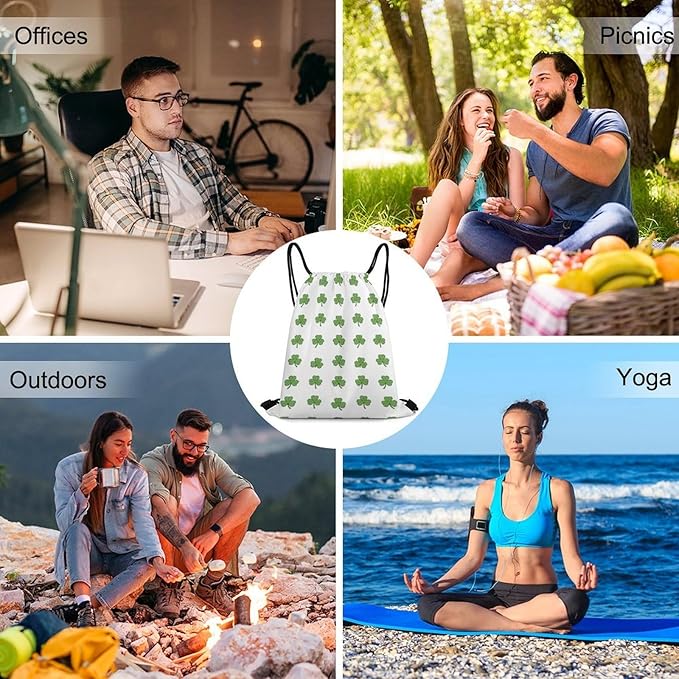 Beam Backpack Drawstring Sack Large Capacity for Soccer Basketball Sports Workout Equipment Travel, Lucky Clover Shamrock Bags
