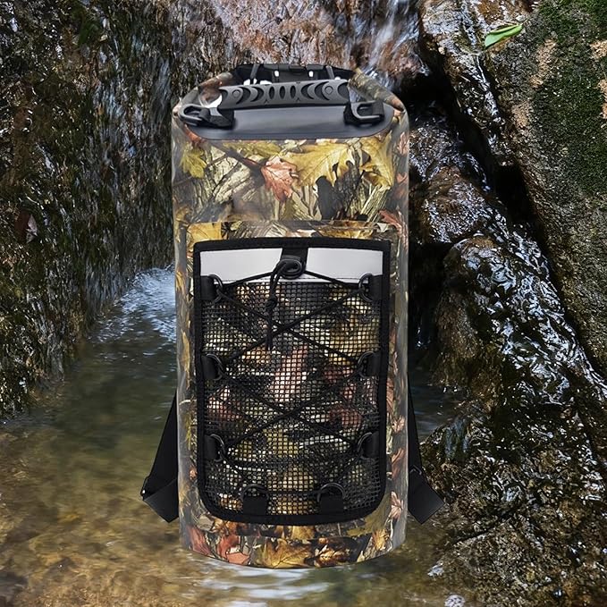 Yiju Waterproof Dry Bag Backpack Durability Lightweight Multifunctional Storage Bag for Travel Boating Camping Hiking, Leaves Pattern