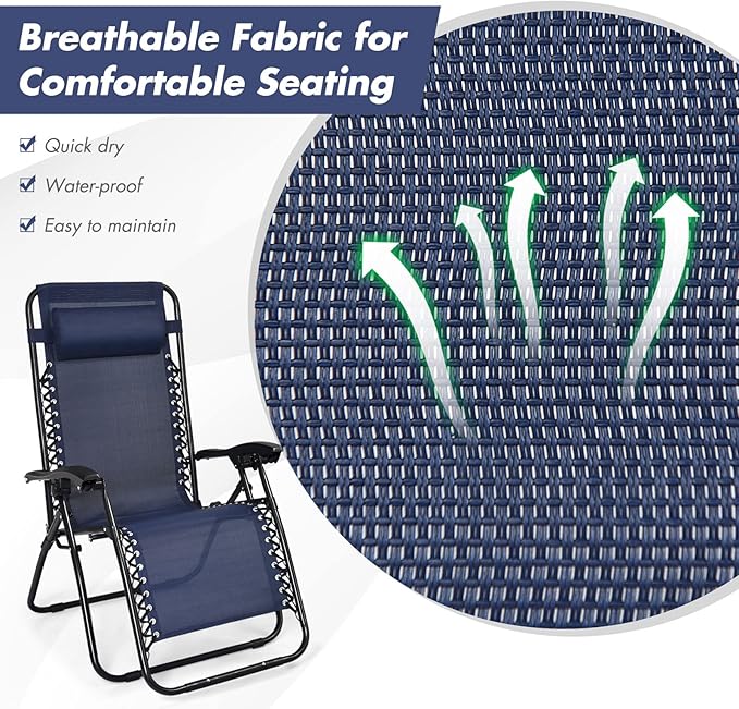 S AFSTAR Zero Gravity Chairs Set of 2, 3 PCS Folding Zero Gravity Lawn Chair Set with Side Table Cup Holders & Adjustable Headrest, Reclining Patio Chairs, Zero Gravity Lounger for Patio Poolside