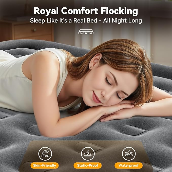 King Size Air Mattress with Built in Pump Raised,18’’King Air Mattress,Blow Up Mattress in 3 Mins,Self Inflatable Mattress for Home,Floor&Travel,Portable Air Bed for Adults,750LB Max,Black