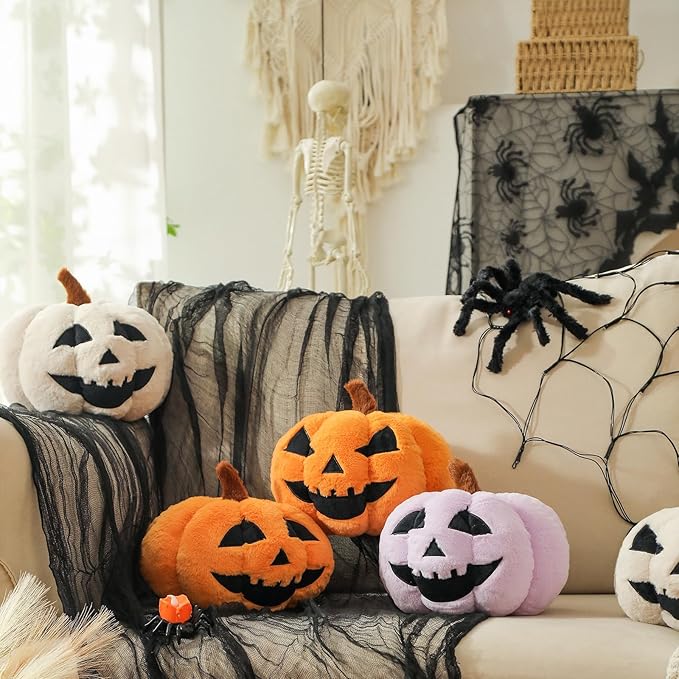 YRXRUS Cute Pumpkin Pillows, Halloween Pillow, Pumpkin Shaped Throw Pillows Happy Halloween Decoration, Black 6x12 Inches Soft Rabbit Fur Pillow for Natural Accent Pillows for Holiday, Fall