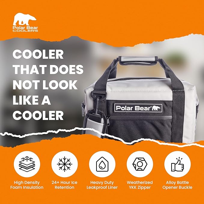 Polar Bear Coolers - Original Soft Cooler Bag - Insulated Leak Proof Beach Cooler Bag, Small Thermal Bags for Travel - Heavy Duty & Portable - Sweat Proof Picnic Carrier - Nylon