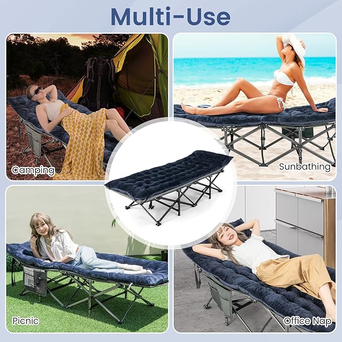 GOFLAME Camping Cot Mattress, Sleeping Cot Pad with Soft and Breathable Crystal Velvet, 75” x 27.5” Lightweight Comfortable Camping Cot Pad for Outdoor Hiking Vacation Traveling