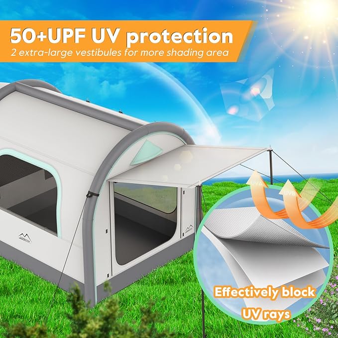 Inflatable SUV Tent for Camping, Large Quick Setup Blow Up Tents, 6-Person Tent with Detachable Car Attachment, Tents with Storage Bag &Projection Screen, Waterproof