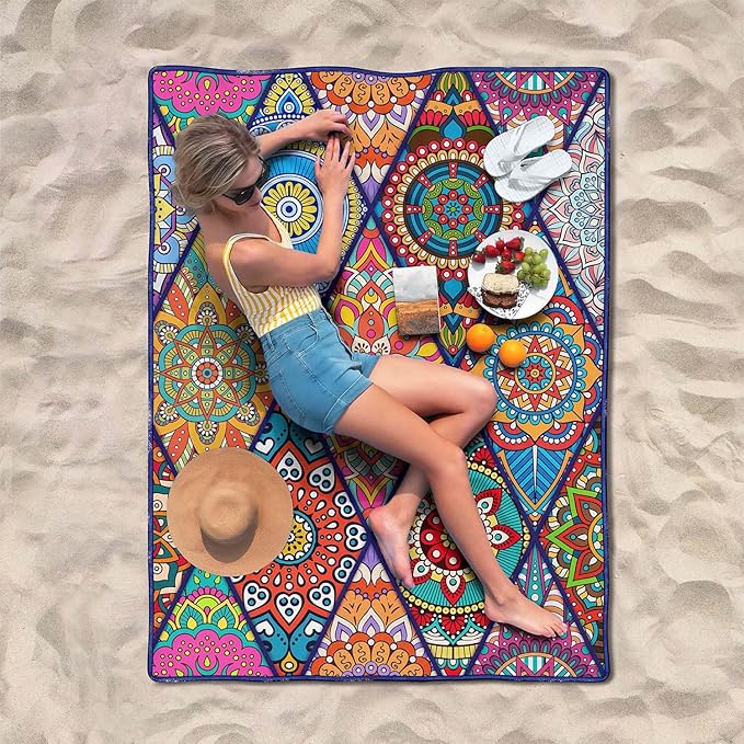 Waterproof Picnic Blankets Foldable & Portable 60''x80'' Boho Picnic Mat for Outdoors, Large Washable Picnic Blanket for Travel Camping Beach, Park Grass Picnic Blanket Accessories for Adults