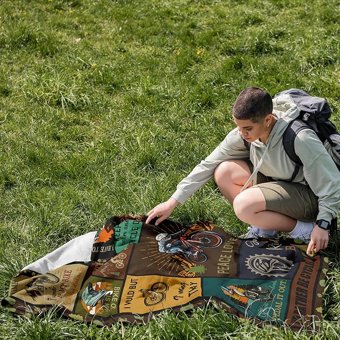 Bicycle Enthusiast Gift, Mountain Biking Blanket Throw 60"x50" for Men/Riders/Cyclists, Bike Themed Decorations