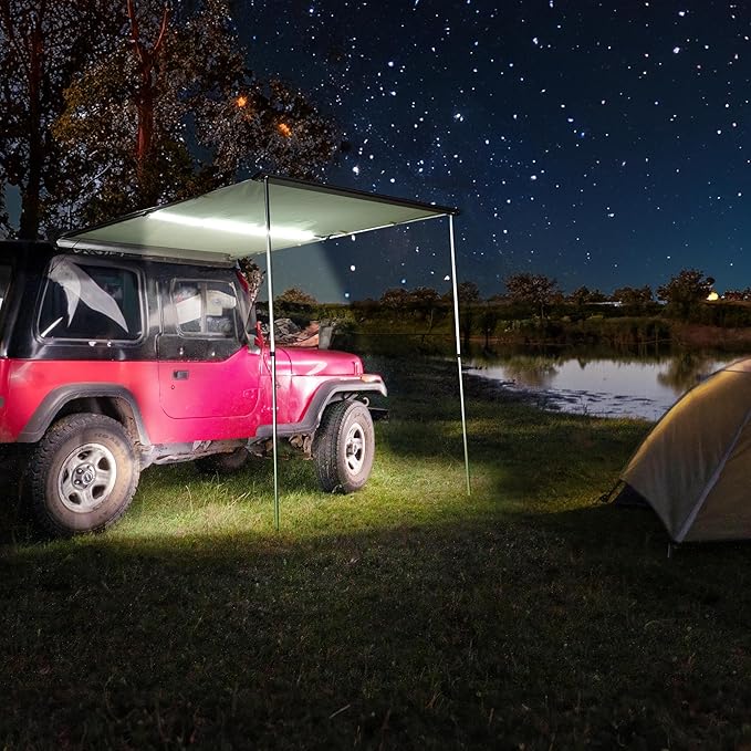 Yescom Car Awning with LED for SUV 4.6FT x 6.6FT Caravan Camping Side Rooftop Tailgate Canopy Tent Shelter Tarp
