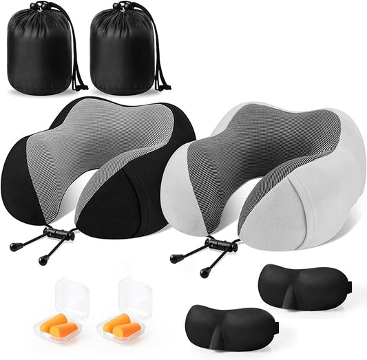 CloudBliss Travel Pillow Premium Memory Foam, Comfortable & Supportive Neck Pillow, Neck Pillows for Sleeping Travel, Airplane Pillow for Sleeping Airplane, Car, Office and Home（Black & Dark Grey）