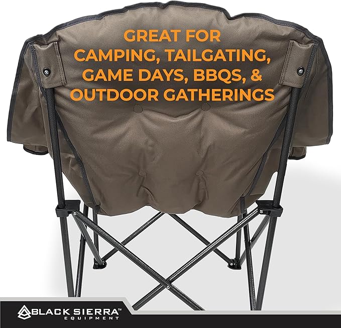 Black Sierra Oversized Camping Chair for Adults, Heavy Duty Outdoor Seat with Plush Padding, Supports 400lbs, Cup Holder & Carry Bag, Comfortable Folding Chair for Tailgating, Patio, & Sideline Events