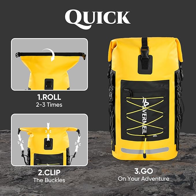 Waterproof Backpack Dry Bag with bungee cord Yellow