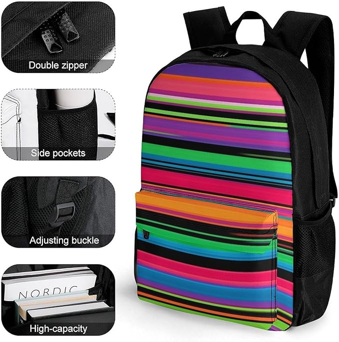 Supdreamc Lightweight Daypack Backpack for Sports Travel Running, Large Capacity Multipurpose Anti-Theft Bookbag, Mexican Blanket Stripes Laptop Backpack Daypack