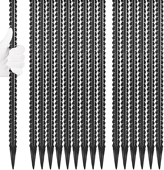 Heavy Duty Ground Stakes, 16 Inch J Hook Stakes, 10 Pack, 5/16 Inch Diameter, Carbon Steel Tent Stakes for Chain Link Fence, Trampoline, Lawn Decorations (J-Shape-Black, J-16 * 3/8"-16PCS)
