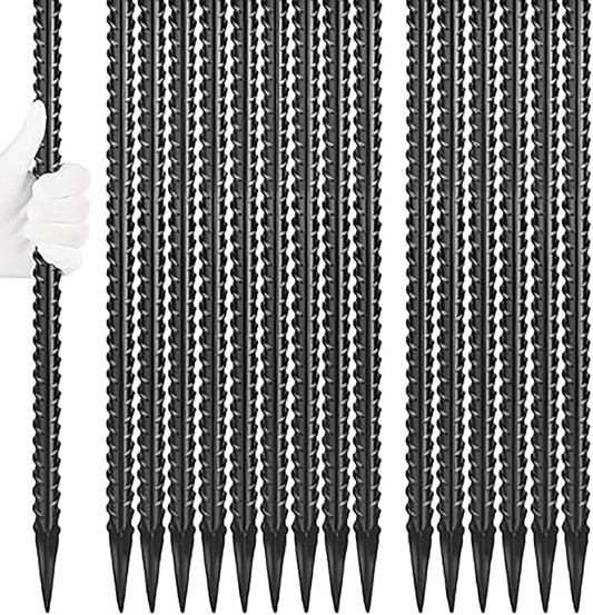 Heavy Duty Ground Stakes, 16 Inch J Hook Stakes, 10 Pack, 5/16 Inch Diameter, Carbon Steel Tent Stakes for Chain Link Fence, Trampoline, Lawn Decorations (J-Shape-Black, J-16 * 3/8"-16PCS)