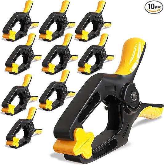 Spring Clamps 4 inch - 10 Pack Plastic Clamps for Pool Cover, Tarps, Crafts & Backdrop with 2 inch Mouth Opening - Rust Free Large Clips Heavy Duty Outdoor with Non-Detachable Jaw Pads