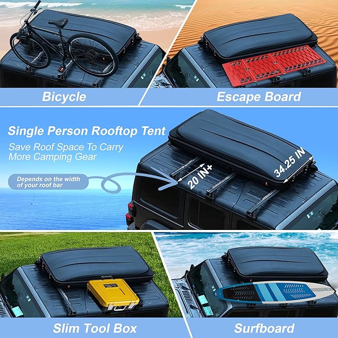 Naturnest Single Person Rooftop Tent, Great View Ventilation Tent for 1 Person Camping, Waterproof UV-Resistant Blackout 4 Season Tents for Pickup Truck, Jeep, SUV, Van, Trailer - Orion Mini