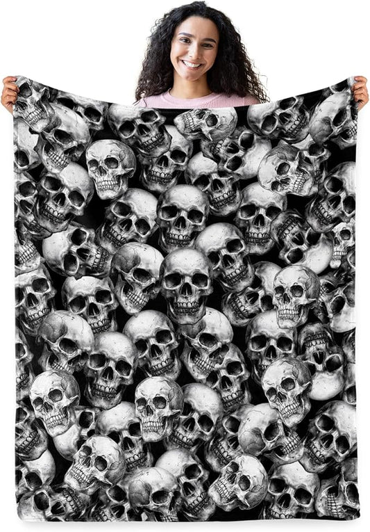 Skull Blanket, Skull Gifts for Women Men, Soft Blanket for Room Decor, Cozy Throw Blankets for Couch Bed Sofa 60" X 50"