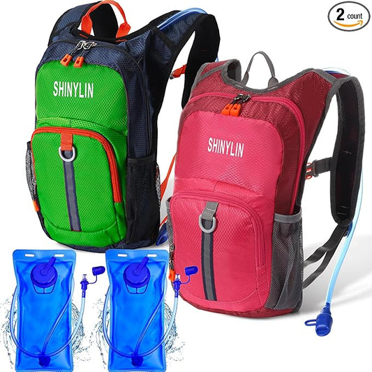 2 Pcs Kids Hydration Backpack with 1.5L Water Bladder Lightweight Kids Hiking Backpack Water Rucksack for Boys Girls Climbing Running