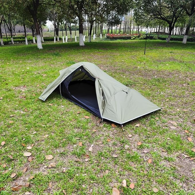 Backpacking Tent 1 Person Ultralight Aluminum Pole Stormproof Camping Tent Suitable for Four Seasons Single Person Tent,Best one Person Tent, Armygreen