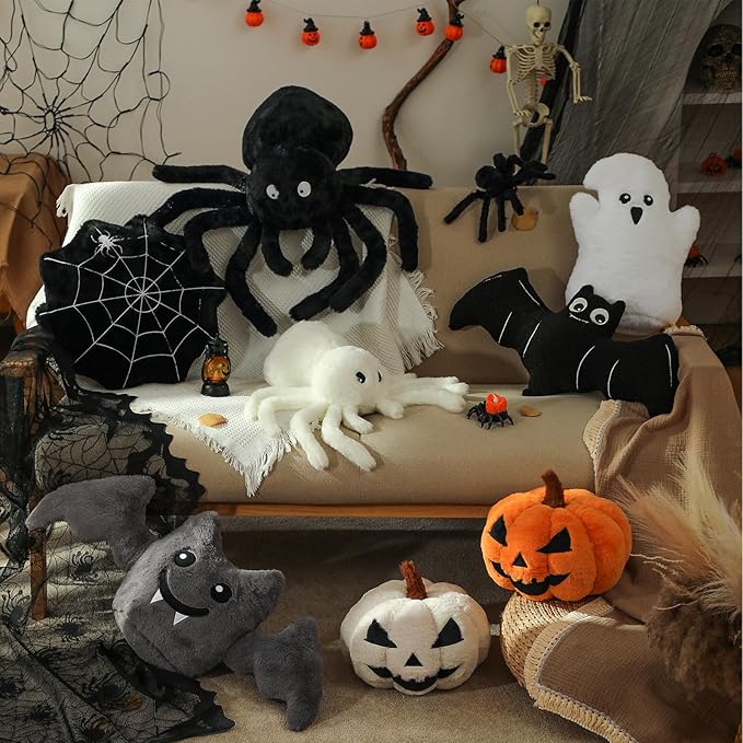 YRXRUS Cute Pumpkin Pillows, Halloween Pillow, Pumpkin Shaped Throw Pillows Happy Halloween Decoration, Black 6x12 Inches Soft Rabbit Fur Pillow for Natural Accent Pillows for Holiday, Fall