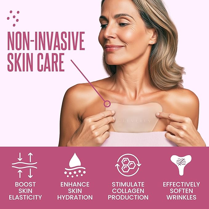 CLEVERFY Silicone Chest Wrinkle Patches for Side Sleeping – Reusable Décolleté Anti-Wrinkle Chest Pads for Overnight Line Prevention (2 Pack, V-Shape)
